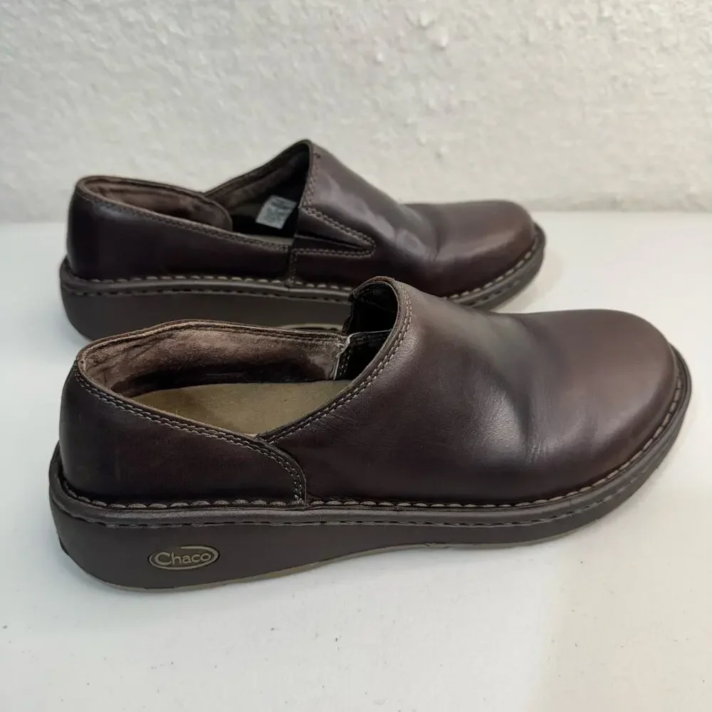 Chaco Zaagh Vibram Gunnison Chocolate Brown Leather Slip-On Loafer Clog Size 10